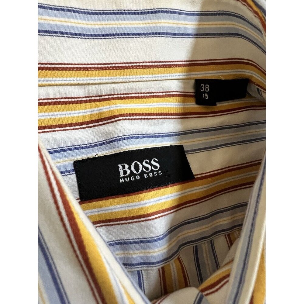 Hugo Boss Shirt Mens 38 15 Multicolor Striped Button Up Long Sleeve Regular Fit - Picture 2 of 9